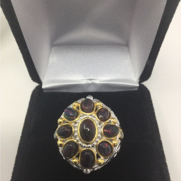 Rare Genuine Black Opals Ring - Picture 6 of 10